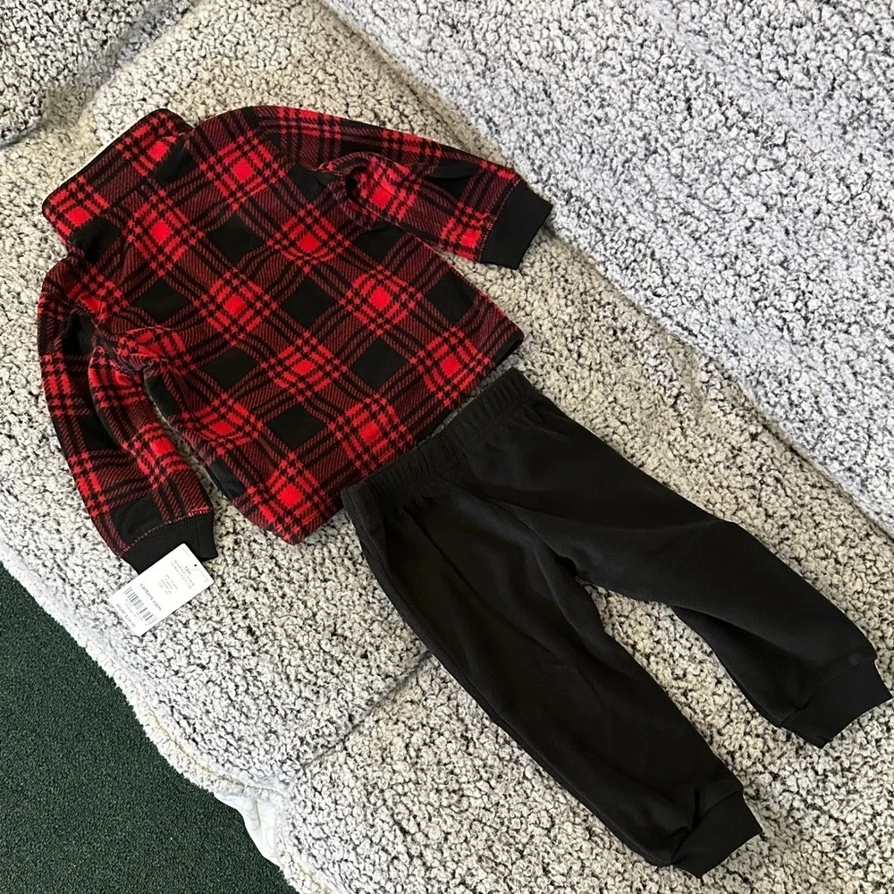 Carter's Red & Black Plaid Fleece Pullover with Black Joggers - 12 months